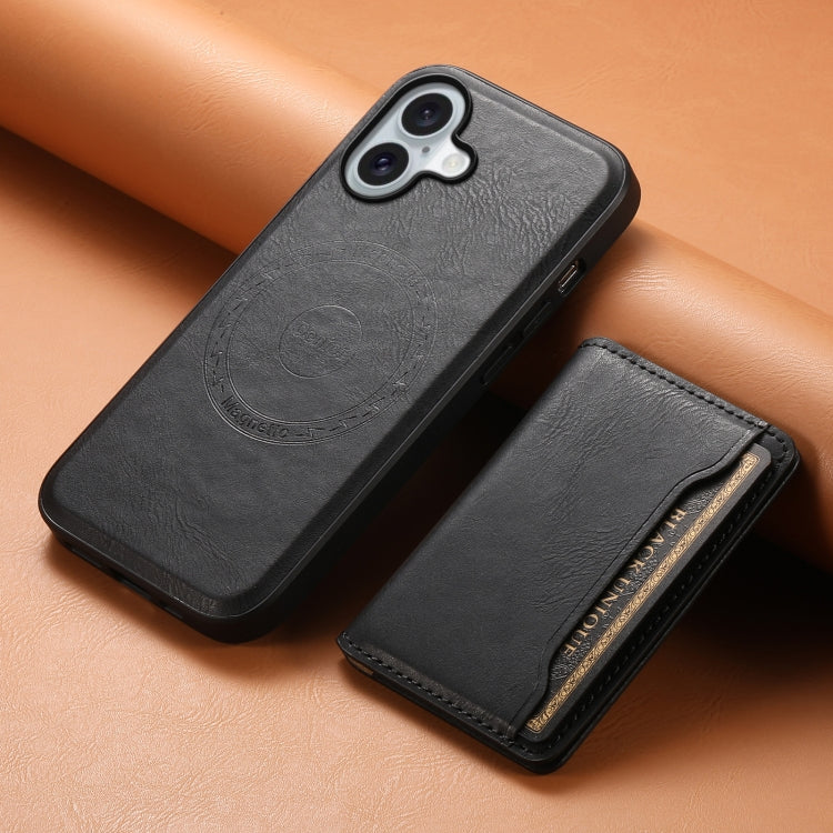 For iPhone 16 Plus Denior Cowhide Texture Leather MagSafe Detachable Wallet Phone Case(Black) - iPhone 16 Plus Cases by Denior | Online Shopping South Africa | PMC Jewellery | Buy Now Pay Later Mobicred