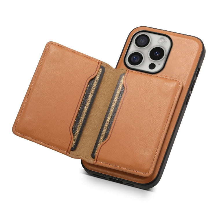 For iPhone 16 Pro Denior Cowhide Texture Leather MagSafe Detachable Wallet Phone Case(Khaki) - iPhone 16 Pro Cases by Denior | Online Shopping South Africa | PMC TechLife | Buy Now Pay Later Mobicred