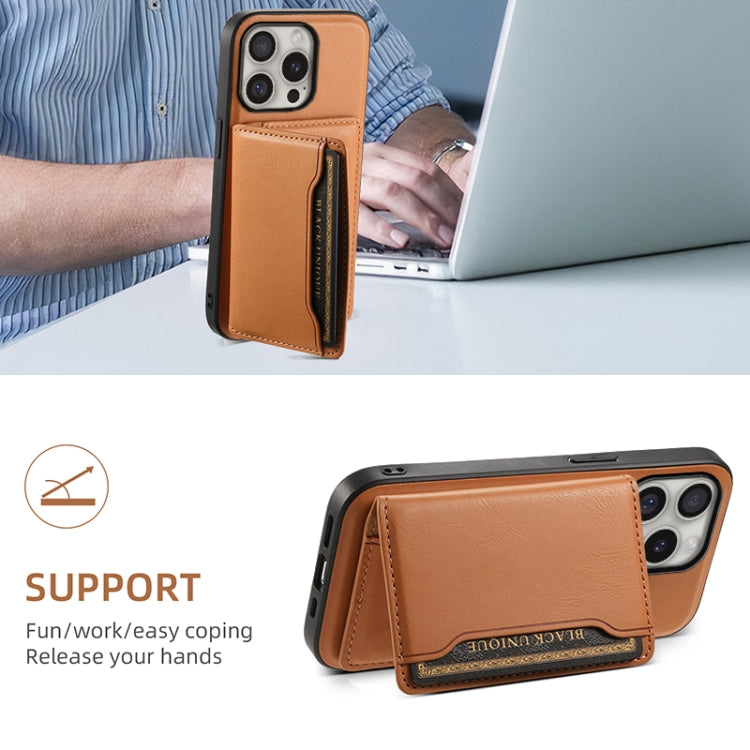 For iPhone 16 Pro Denior Cowhide Texture Leather MagSafe Detachable Wallet Phone Case(Khaki) - iPhone 16 Pro Cases by Denior | Online Shopping South Africa | PMC TechLife | Buy Now Pay Later Mobicred