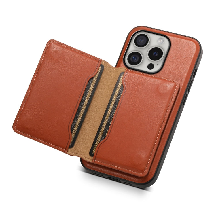 For iPhone 16 Pro Denior Cowhide Texture Leather MagSafe Detachable Wallet Phone Case(Brown) - iPhone 16 Pro Cases by Denior | Online Shopping South Africa | PMC Jewellery | Buy Now Pay Later Mobicred