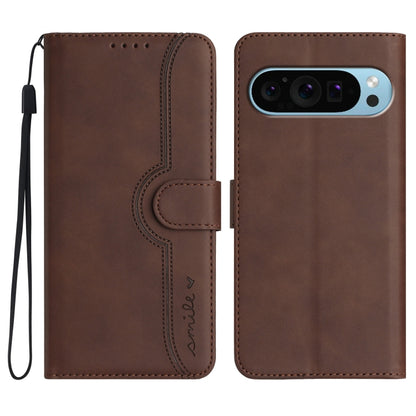 For Google Pixel 9 Pro Heart Pattern Skin Feel Leather Phone Case(Brown) - Google Cases by PMC Jewellery | Online Shopping South Africa | PMC Jewellery | Buy Now Pay Later Mobicred