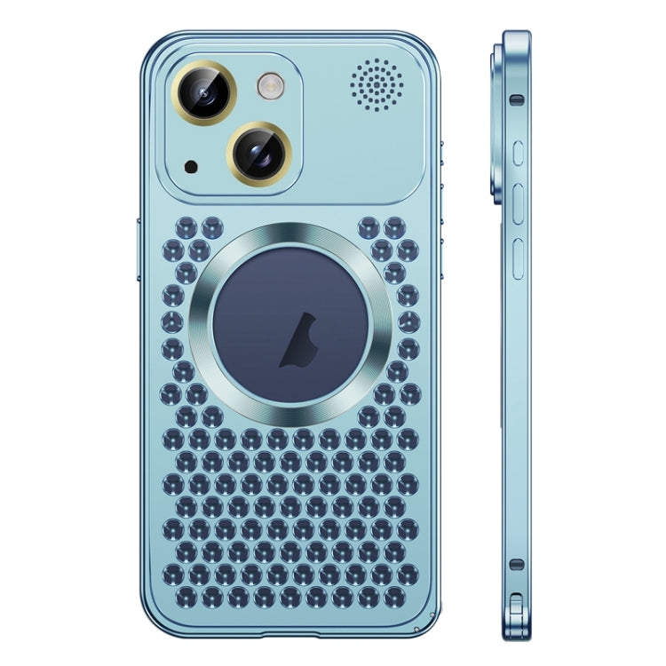 For iPhone 14 Plus Spring Buckle MagSafe Magnetic Metal Aromatherapy Phone Case(Blue) - iPhone 14 Plus Cases by PMC TechLife | Online Shopping South Africa | PMC TechLife