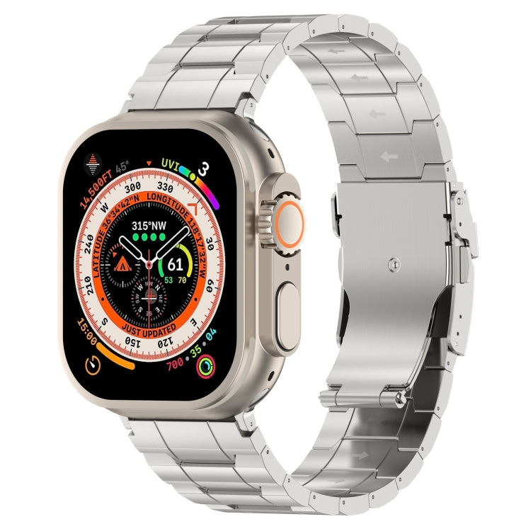 For Apple Watch Ultra 2 49mm Safety Buckle Trapezoid Titanium Steel Watch Band(Silver) - Watch Bands by PMC Jewellery | Online Shopping South Africa | PMC Jewellery