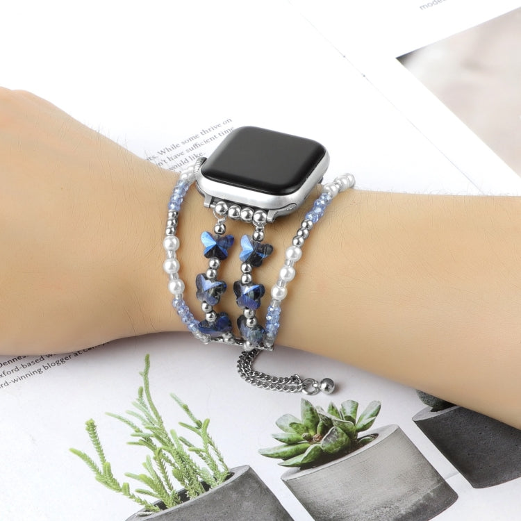 For Apple Watch Ultra 2 49mm Butterfly Chain Bracelet Metal Watch Band(Blue) - Watch Bands by PMC Jewellery | Online Shopping South Africa | PMC Jewellery