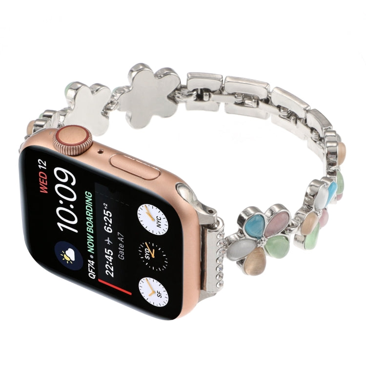 For Apple Watch SE 2023 40mm 5-petaled Flower Zinc Alloy Chain Watch Band(Silver Colorful) - Watch Bands by PMC Jewellery | Online Shopping South Africa | PMC Jewellery