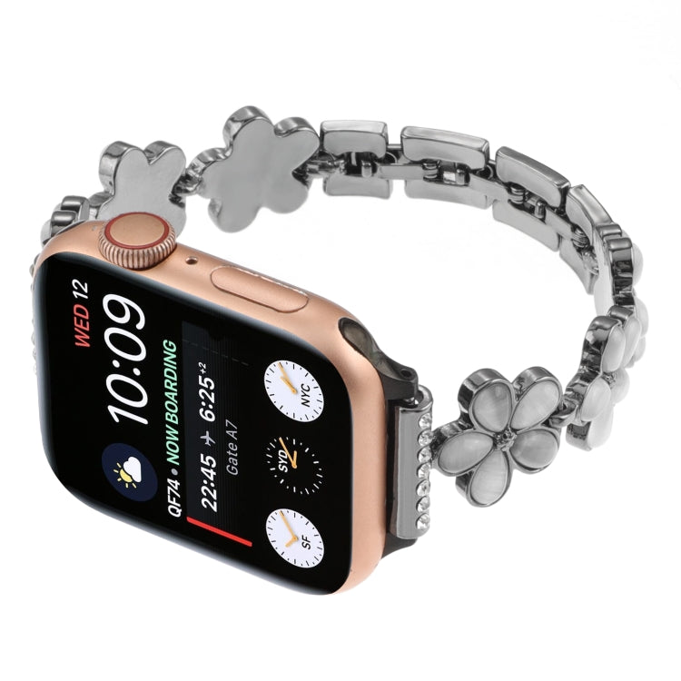 For Apple Watch Ultra 2 49mm 5-petaled Flower Zinc Alloy Chain Watch Band(Black) - Watch Bands by PMC Jewellery | Online Shopping South Africa | PMC Jewellery