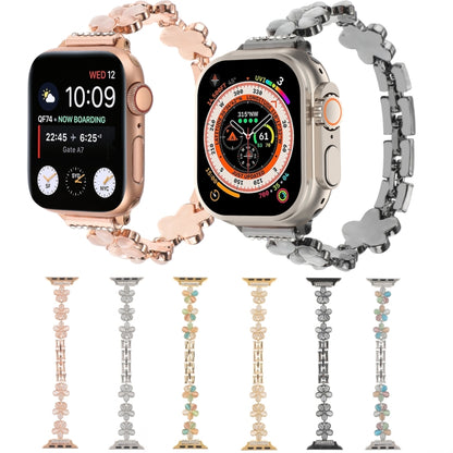 For Apple Watch Ultra 2 49mm 5-petaled Flower Zinc Alloy Chain Watch Band(Rose Gold) - Watch Bands by PMC Jewellery | Online Shopping South Africa | PMC Jewellery