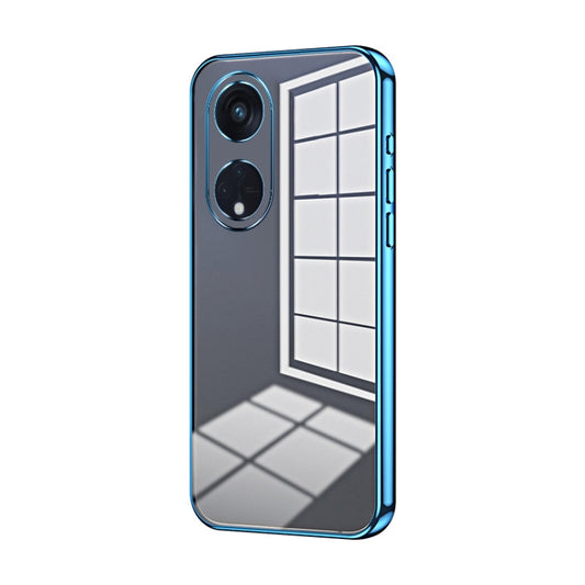 For OPPO Reno8 T 5G Transparent Plating Fine Hole Phone Case(Blue) - OPPO Cases by PMC Jewellery | Online Shopping South Africa | PMC Jewellery | Buy Now Pay Later Mobicred