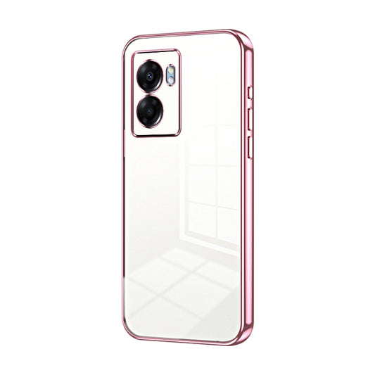 For OPPO A57 5G Transparent Plating Fine Hole Phone Case(Pink) - OPPO Cases by PMC Jewellery | Online Shopping South Africa | PMC Jewellery | Buy Now Pay Later Mobicred