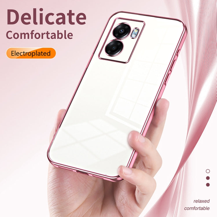 For OPPO A57 5G Transparent Plating Fine Hole Phone Case(Blue) - OPPO Cases by PMC TechLife | Online Shopping South Africa | PMC TechLife | Buy Now Pay Later Mobicred