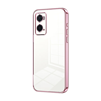 For OPPO A36 / A76 / A96 4G Global Transparent Plating Fine Hole Phone Case(Pink) - OPPO Cases by PMC Jewellery | Online Shopping South Africa | PMC Jewellery | Buy Now Pay Later Mobicred