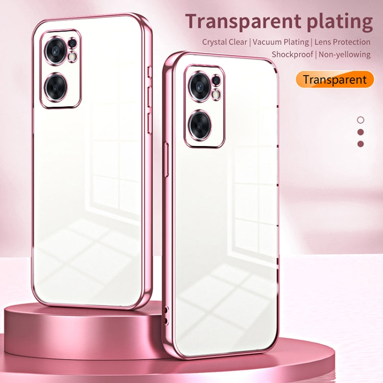 For OPPO Reno7 SE Transparent Plating Fine Hole Phone Case(Blue) - OPPO Cases by PMC TechLife | Online Shopping South Africa | PMC TechLife | Buy Now Pay Later Mobicred