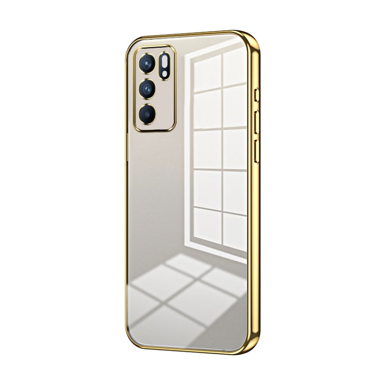 For OPPO Reno6 Indian / Malay Transparent Plating Fine Hole Phone Case(Gold) - OPPO Cases by PMC Jewellery | Online Shopping South Africa | PMC Jewellery | Buy Now Pay Later Mobicred