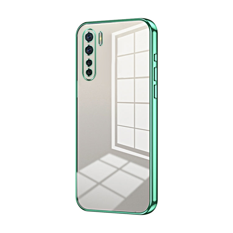For OPPO Reno3 4G / F15 / A91 Transparent Plating Fine Hole Phone Case(Green) - OPPO Cases by PMC Jewellery | Online Shopping South Africa | PMC Jewellery | Buy Now Pay Later Mobicred