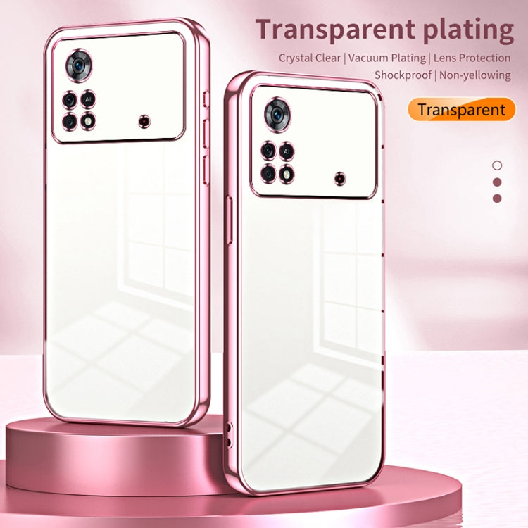For Xiaomi Poco X4 Pro 5G Transparent Plating Fine Hole Phone Case(Pink) - Xiaomi Cases by PMC TechLife | Online Shopping South Africa | PMC TechLife