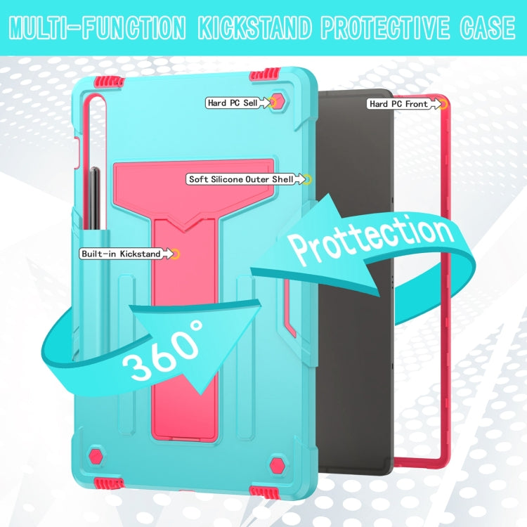 For Samsung Galaxy Tab S9 FE+ / S9+ T Holder Robot Silicone Hybrid PC Tablet Case(Mint Rose Red) - Galaxy Tab S9+ Cases by PMC Jewellery | Online Shopping South Africa | PMC Jewellery | Buy Now Pay Later Mobicred