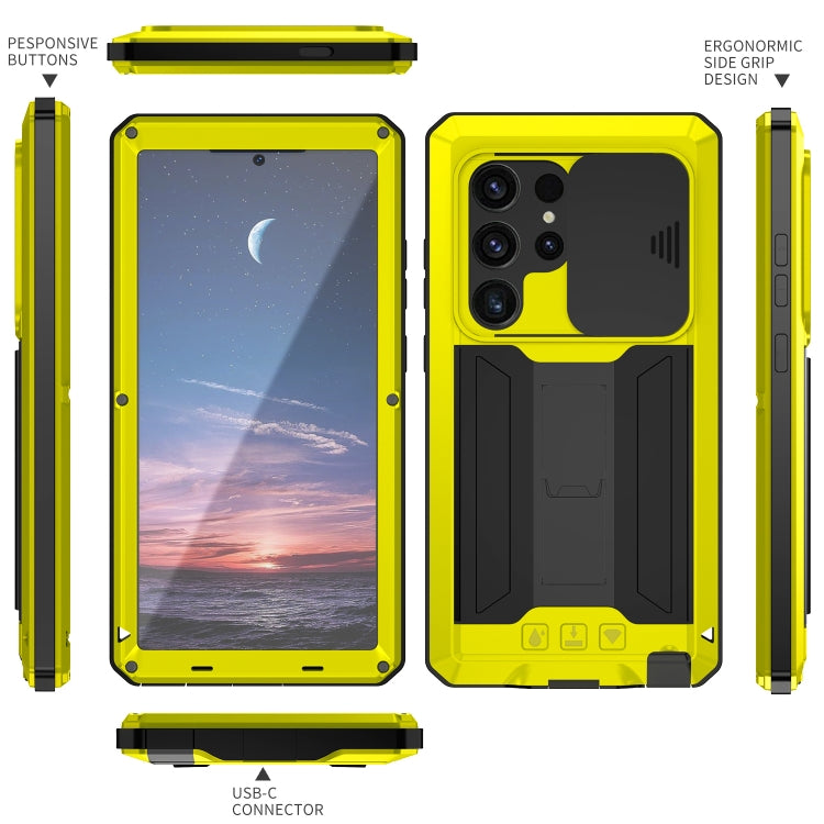 For Samsung Galaxy S24 Ultra 5G R-JUST Sliding Camera Life Waterproof Holder Phone Case(Yellow) - Galaxy S24 Ultra 5G Cases by R-JUST | Online Shopping South Africa | PMC Jewellery