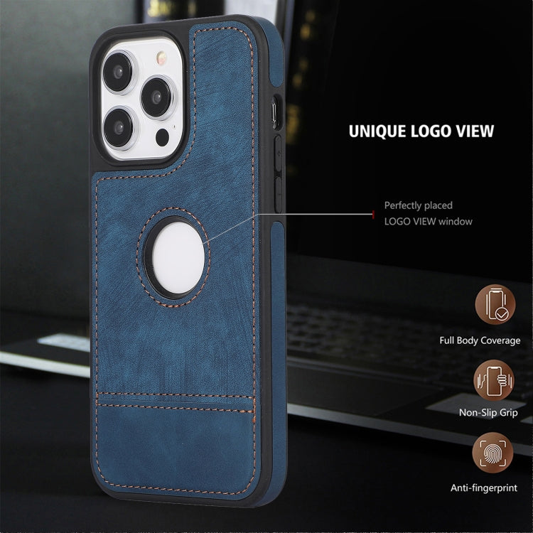 For iPhone 14 Pro Max Splicing Sewing Hollow Cutout PU Phone Case(Blue) - iPhone 14 Pro Max Cases by PMC TechLife | Online Shopping South Africa | PMC TechLife