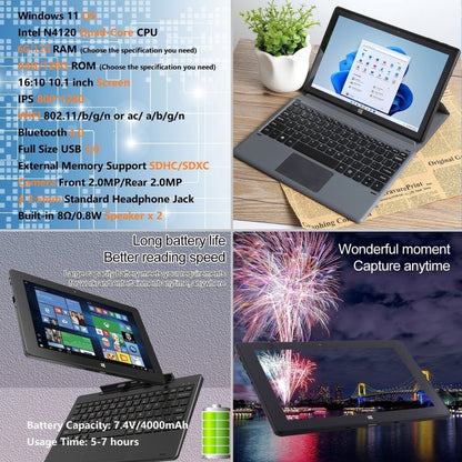 HONGSAMDE 10.1 inch 2 in 1 Tablet PC, 8GB+128GB, Windows 11, Intel Gemini Lake J4125 Quad Core with Keyboard(Black) - Other by Hongsamde | Online Shopping South Africa | PMC Jewellery | Buy Now Pay Later Mobicred