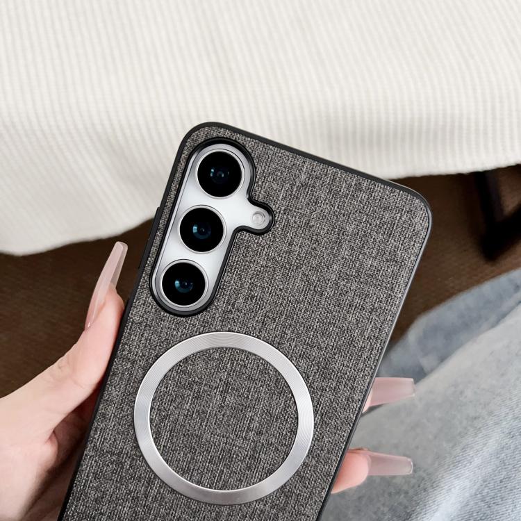 For Samsung Galaxy S25+ 5G Magsafe Magnetic Ring Cloth Texture Phone Case(Grey) - Galaxy S25+ 5G Cases by PMC TechLife | Online Shopping South Africa | PMC TechLife | Buy Now Pay Later Mobicred