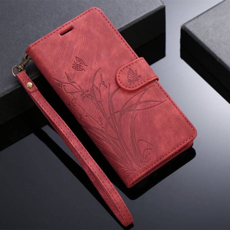 For Samsung Galaxy A73 Orchid Butterfly Embossed Leather Phone Case(Red) - Galaxy Phone Cases by PMC Jewellery | Online Shopping South Africa | PMC Jewellery