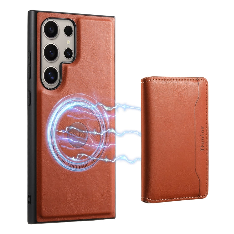 For Samsung Galaxy S23 Ultra 5G Denior Cowhide Texture Leather MagSafe Detachable Wallet Phone Case(Brown) - Galaxy S23 Ultra 5G Cases by Denior | Online Shopping South Africa | PMC Jewellery | Buy Now Pay Later Mobicred