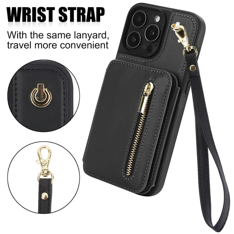 For iPhone 16 Pro Max YM006 Skin Feel Zipper Card Bag Phone Case with Dual Lanyard(Black) - iPhone 16 Pro Max Cases by PMC Jewellery | Online Shopping South Africa | PMC Jewellery | Buy Now Pay Later Mobicred