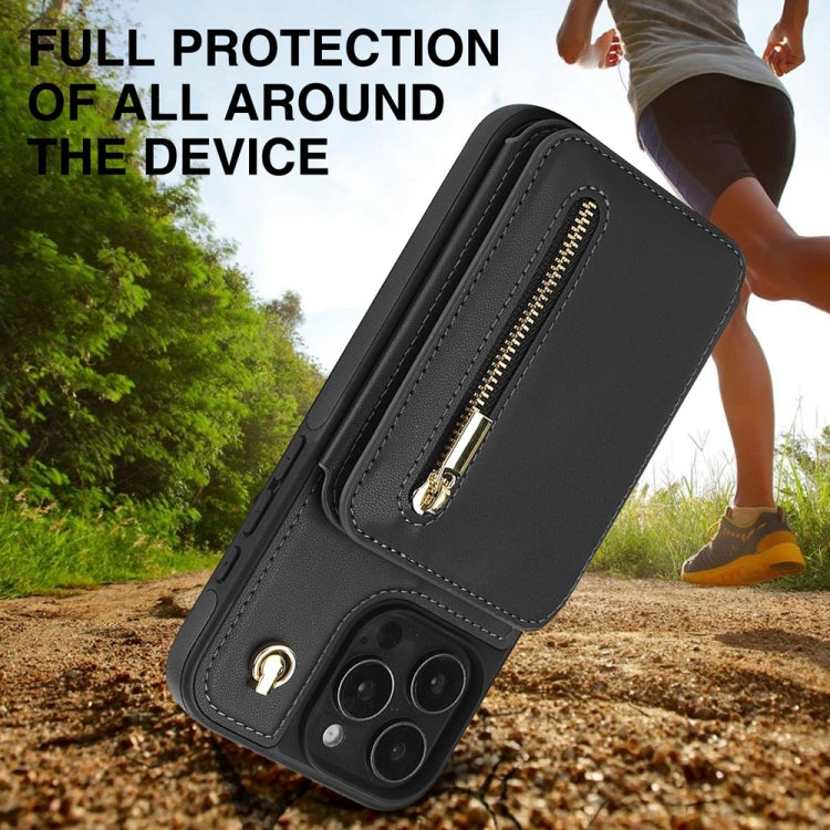 For iPhone 16 Pro Max YM006 Skin Feel Zipper Card Bag Phone Case with Dual Lanyard(Black) - iPhone 16 Pro Max Cases by PMC Jewellery | Online Shopping South Africa | PMC Jewellery | Buy Now Pay Later Mobicred