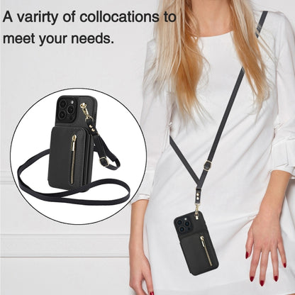 For iPhone 16 Pro YM006 Skin Feel Zipper Card Bag Phone Case with Dual Lanyard(Black) - iPhone 16 Pro Cases by PMC Jewellery | Online Shopping South Africa | PMC Jewellery | Buy Now Pay Later Mobicred