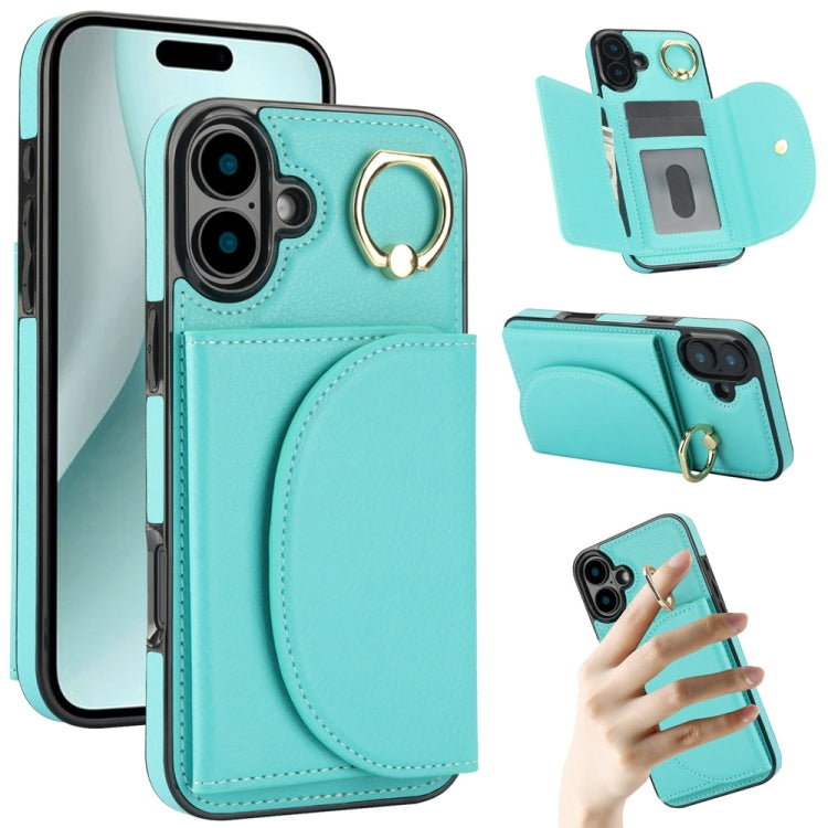 For iPhone 16 Plus YM007 Ring Holder Card Bag Skin Feel Phone Case(Green) - free shipping - PMC TechLife - Order now!