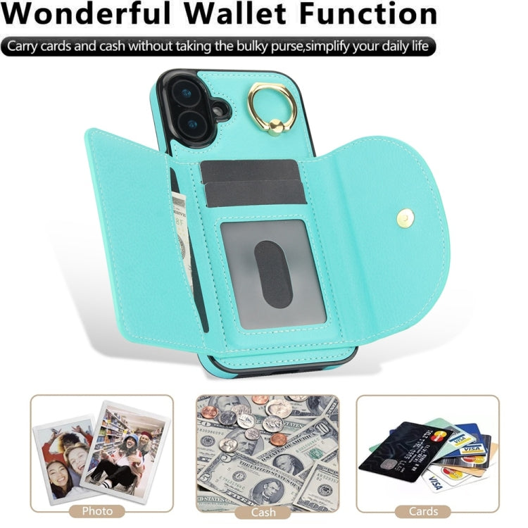 For iPhone 16 Plus YM007 Ring Holder Card Bag Skin Feel Phone Case(Green) - free shipping - PMC TechLife - Order now!