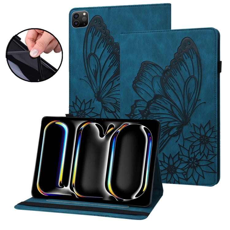 For iPad Pro 13 2024 Big Butterfly Embossed Leather Tablet Case(Blue) - iPad Pro 13 2024 Cases by PMC TechLife | Online Shopping South Africa | PMC TechLife | Buy Now Pay Later Mobicred