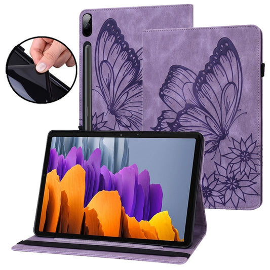 For Samsung Galaxy Tab S9 FE+ / S9+ / S8+ Big Butterfly Embossed Leather Tablet Case(Purple) - Galaxy Tab S9+ Cases by PMC Jewellery | Online Shopping South Africa | PMC Jewellery | Buy Now Pay Later Mobicred