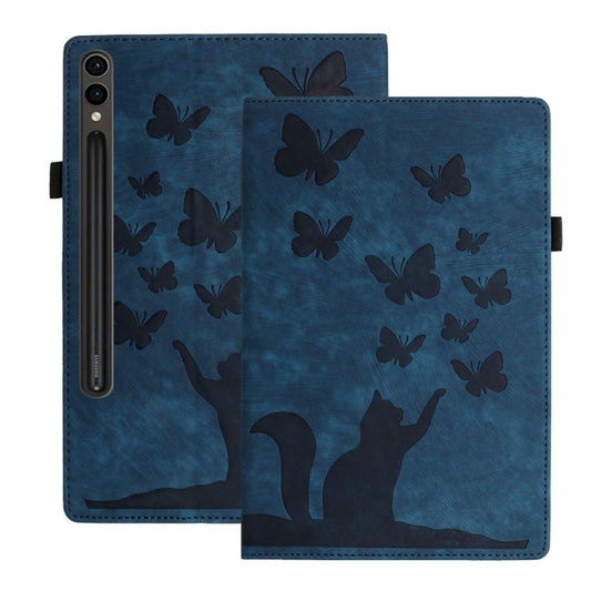 For Samsung Galaxy Tab S9 Ultra / S8 Ultra Butterfly Cat Embossing Leather Tablet Case(Dark Blue) - Galaxy Tab S9 Ultra Cases by PMC Jewellery | Online Shopping South Africa | PMC Jewellery | Buy Now Pay Later Mobicred