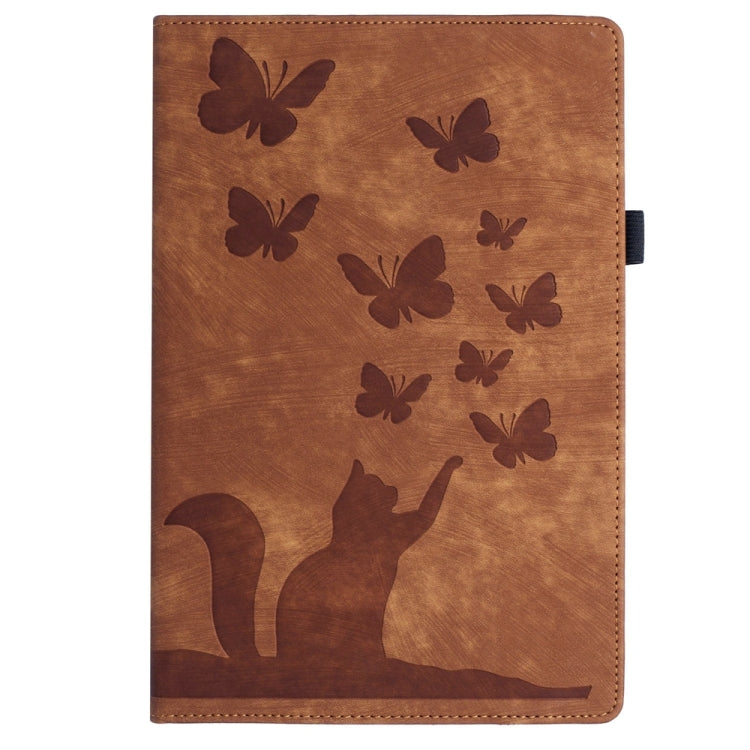 For Samsung Galaxy Tab S9 Ultra / S8 Ultra Butterfly Cat Embossing Leather Tablet Case(Brown) - Galaxy Tab S9 Ultra Cases by PMC Jewellery | Online Shopping South Africa | PMC Jewellery | Buy Now Pay Later Mobicred