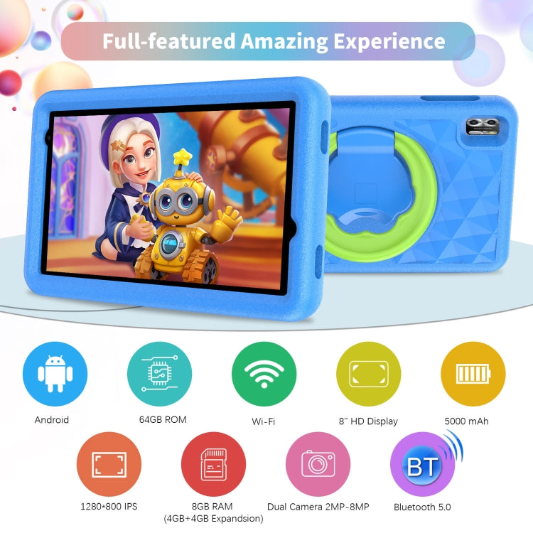 Pritom B8K 4G LTE Kid Tablet 8 inch,  4GB+64GB, Android 12 Unisoc T310 Quad Core CPU Support Parental Control Google Play(Blue) -  by PRITOM | Online Shopping South Africa | PMC Jewellery | Buy Now Pay Later Mobicred