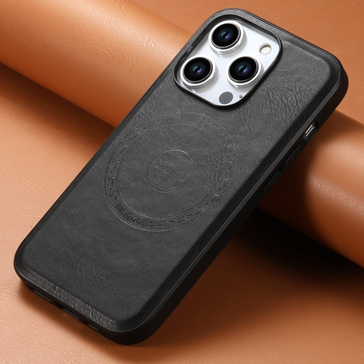 For iPhone 15 Denior Cowhide Texture Leather MagSafe Phone Case(Black) - iPhone 15 Cases by Denior | Online Shopping South Africa | PMC Jewellery