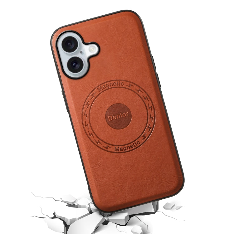 For iPhone 16 Denior Cowhide Texture Leather MagSafe Phone Case(Brown) - iPhone 16 Cases by Denior | Online Shopping South Africa | PMC Jewellery | Buy Now Pay Later Mobicred