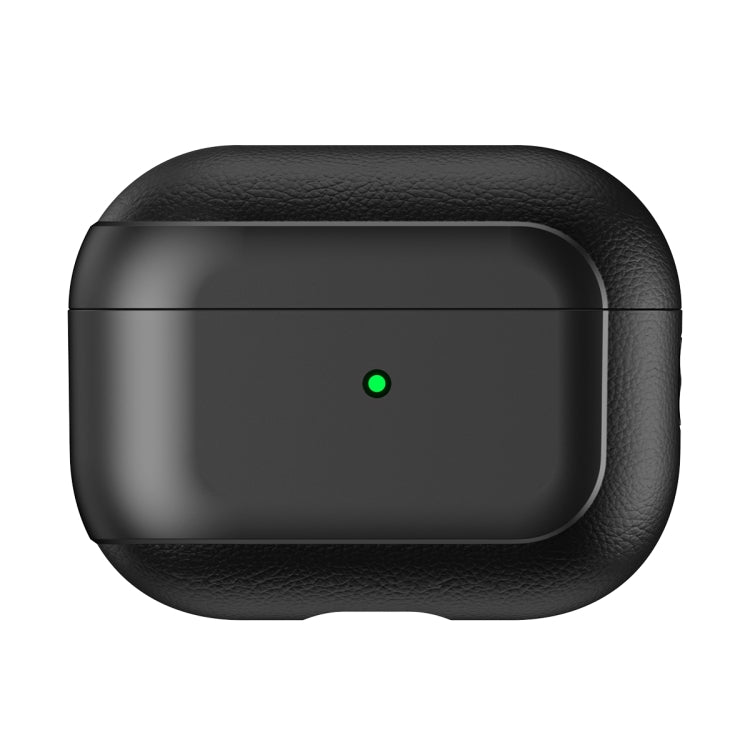 For AirPods Pro 2 Electroplated Leather Texture Wireless Earphones Protective Case(Black) - For AirPods Pro 2 by PMC Jewellery | Online Shopping South Africa | PMC Jewellery | Buy Now Pay Later Mobicred