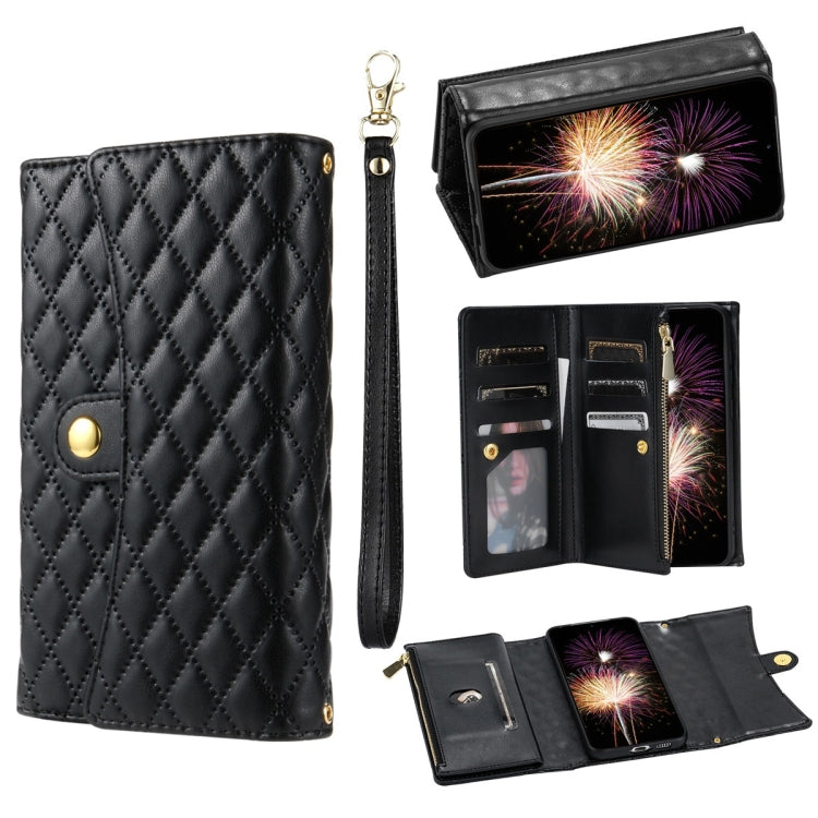 For Google Pixel 8 Zipper Multi-Card Wallet Rhombic Leather Phone Case(Black) - Google Cases by PMC TechLife | Online Shopping South Africa | PMC TechLife | Buy Now Pay Later Mobicred
