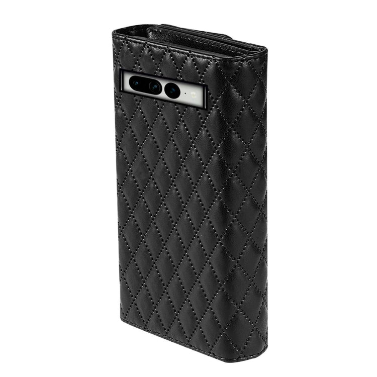 For Google Pixel 8 Zipper Multi-Card Wallet Rhombic Leather Phone Case(Black) - Google Cases by PMC TechLife | Online Shopping South Africa | PMC TechLife | Buy Now Pay Later Mobicred
