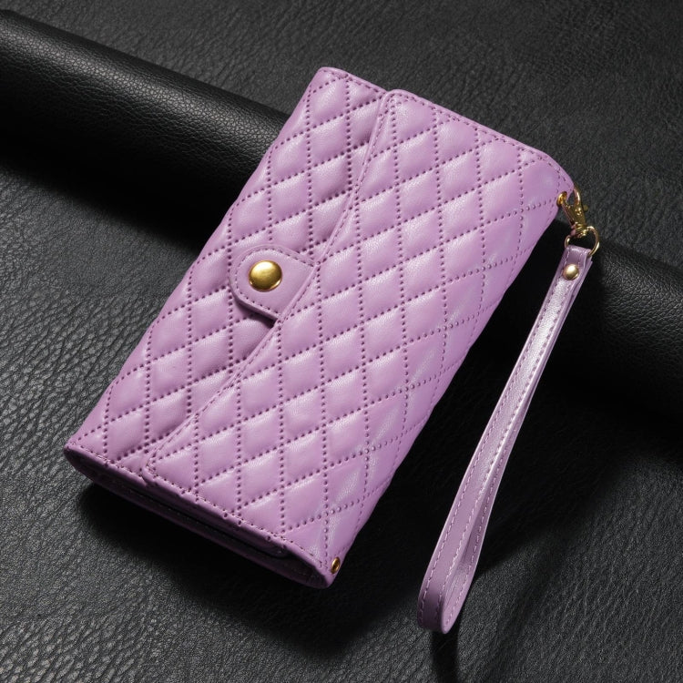 For Google Pixel 8 Zipper Multi-Card Wallet Rhombic Leather Phone Case(Purple) - Google Cases by PMC TechLife | Online Shopping South Africa | PMC TechLife | Buy Now Pay Later Mobicred