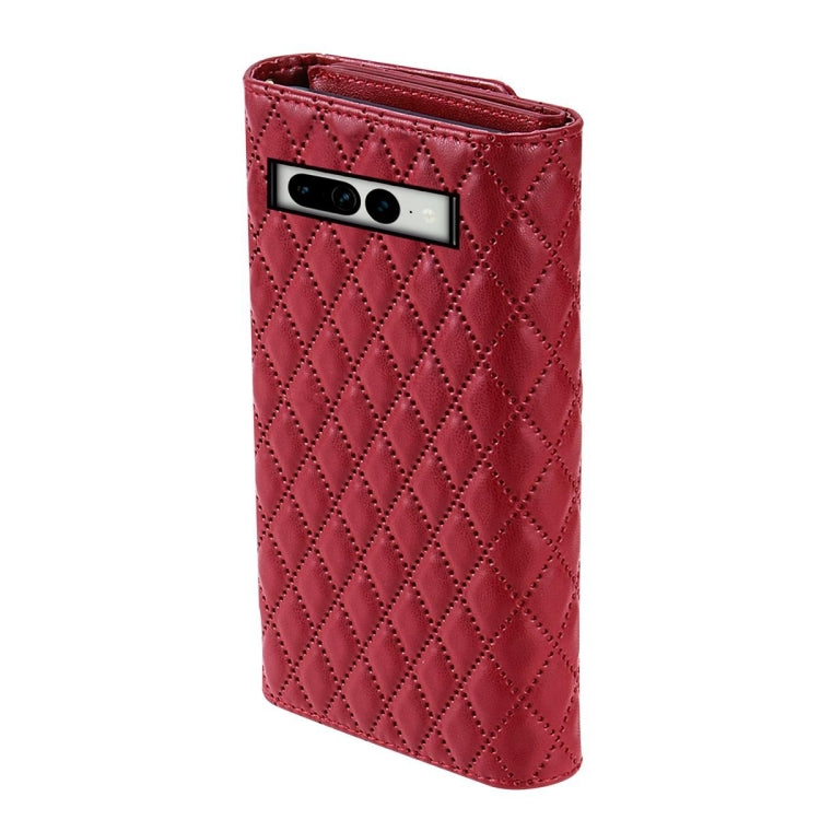 For Google Pixel 8 Zipper Multi-Card Wallet Rhombic Leather Phone Case(Red) - Google Cases by PMC TechLife | Online Shopping South Africa | PMC TechLife | Buy Now Pay Later Mobicred