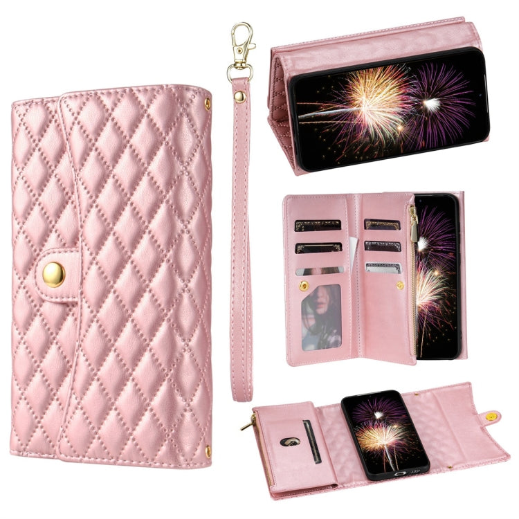 For Google Pixel 8 Zipper Multi-Card Wallet Rhombic Leather Phone Case(Rose Gold) - Google Cases by PMC TechLife | Online Shopping South Africa | PMC TechLife | Buy Now Pay Later Mobicred