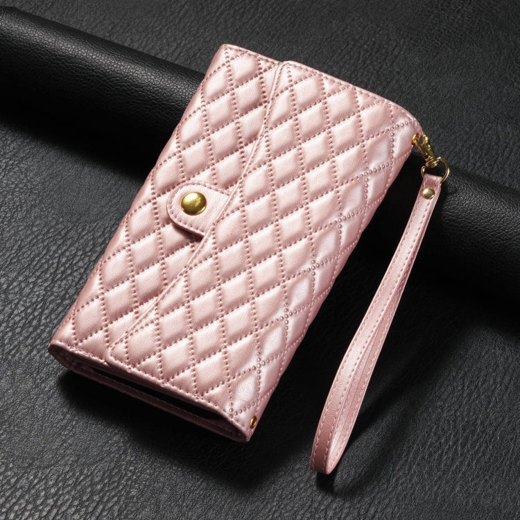 For Google Pixel 8 Zipper Multi-Card Wallet Rhombic Leather Phone Case(Rose Gold) - Google Cases by PMC TechLife | Online Shopping South Africa | PMC TechLife | Buy Now Pay Later Mobicred