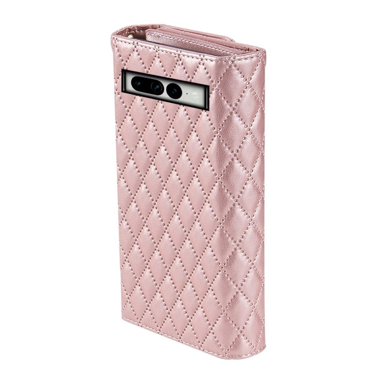 For Google Pixel 8 Zipper Multi-Card Wallet Rhombic Leather Phone Case(Rose Gold) - Google Cases by PMC TechLife | Online Shopping South Africa | PMC TechLife | Buy Now Pay Later Mobicred