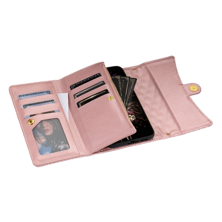 For Google Pixel 8 Zipper Multi-Card Wallet Rhombic Leather Phone Case(Rose Gold) - Google Cases by PMC TechLife | Online Shopping South Africa | PMC TechLife | Buy Now Pay Later Mobicred