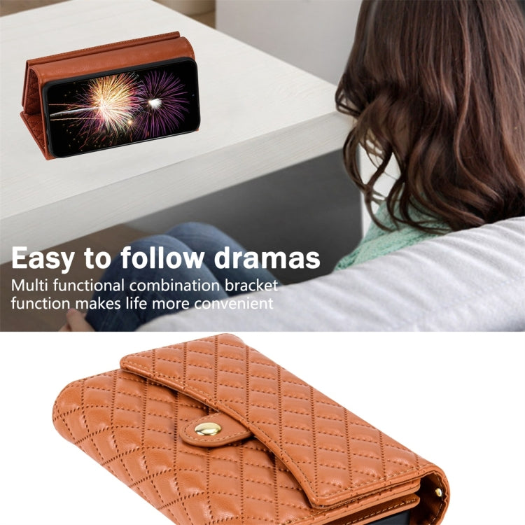 For Google Pixel 8 Zipper Multi-Card Wallet Rhombic Leather Phone Case(Brown) - Google Cases by PMC TechLife | Online Shopping South Africa | PMC TechLife | Buy Now Pay Later Mobicred