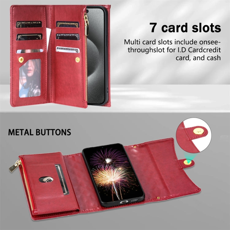 For Google Pixel 7 Zipper Multi-Card Wallet Rhombic Leather Phone Case(Red) - free shipping - PMC TechLife - Order now!