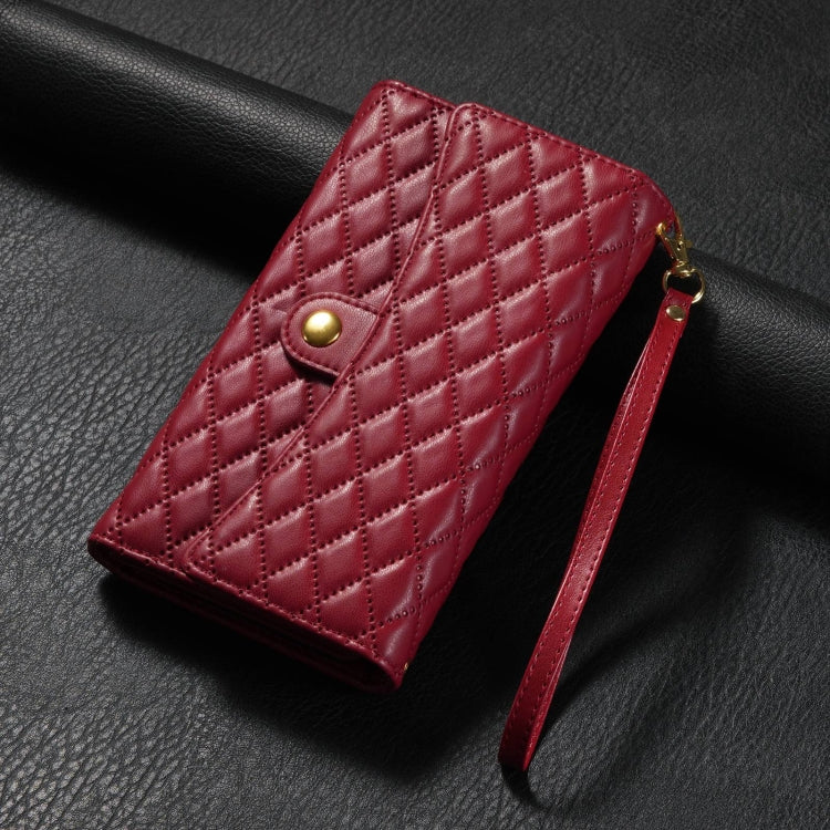 For Google Pixel 7 Pro Zipper Multi-Card Wallet Rhombic Leather Phone Case(Red) - Google Cases by PMC TechLife | Online Shopping South Africa | PMC TechLife | Buy Now Pay Later Mobicred